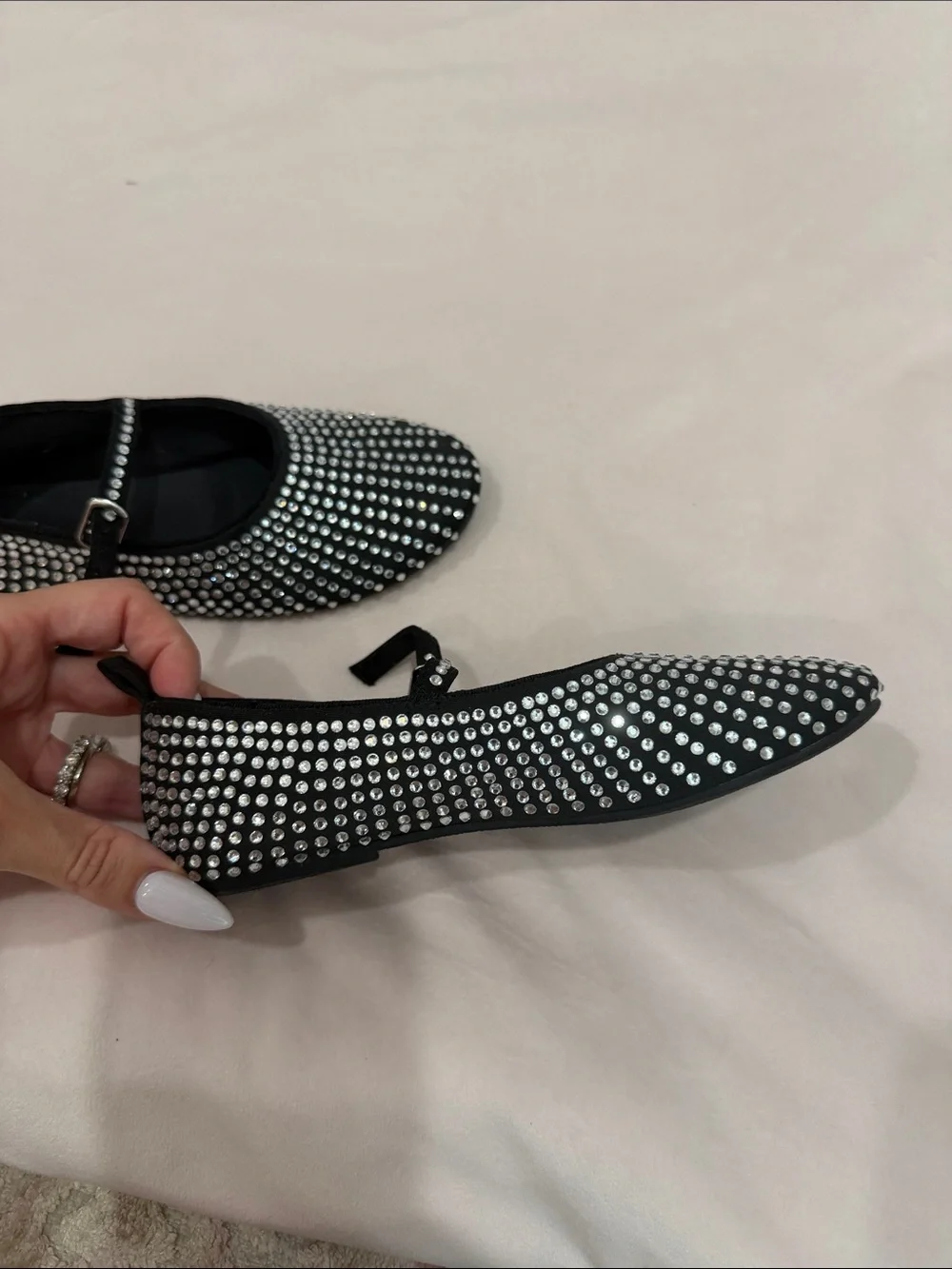 Zara girls Black Crystal-Studded Mary Jane Flats
